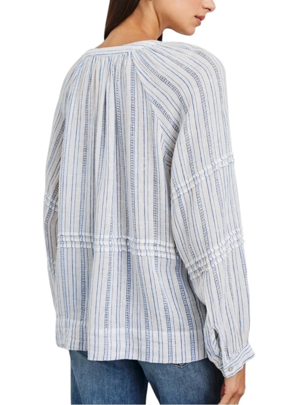 RAILS Frances Relaxed Fit Linen Blend Peasant Blouse Top XL Sonoma Stripe - Picture 2 of 12